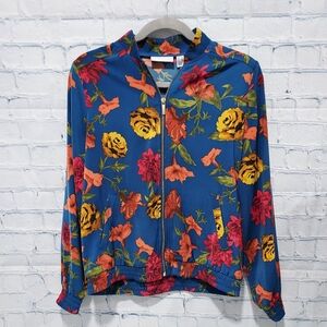 Susan Graver XS women's floral blue zip jacket